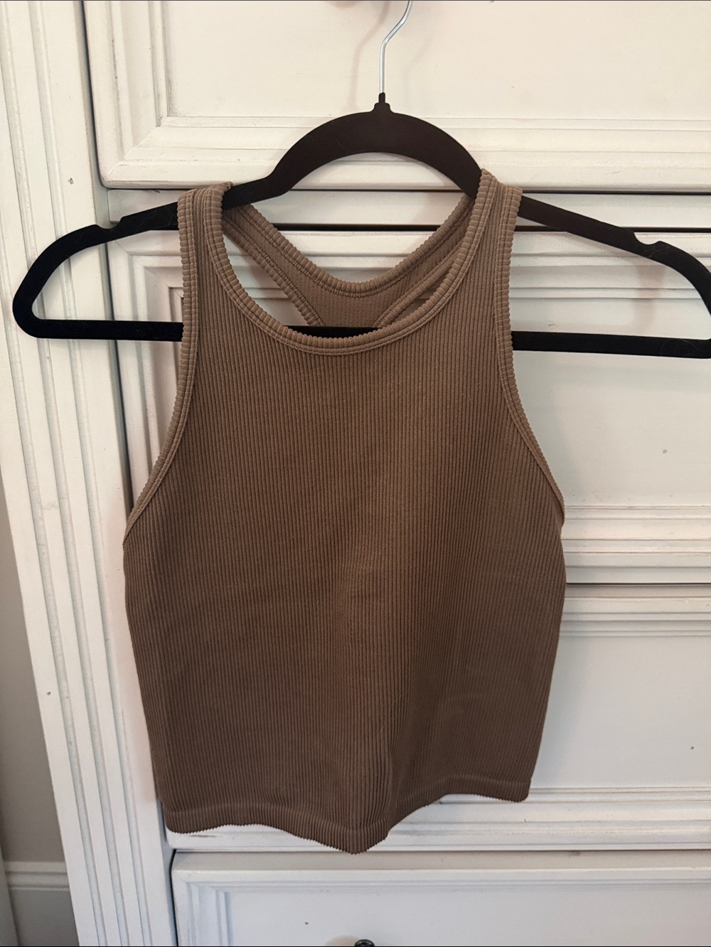 Ododos Ribbed Tank Top in Brown - Sleeveless Crop